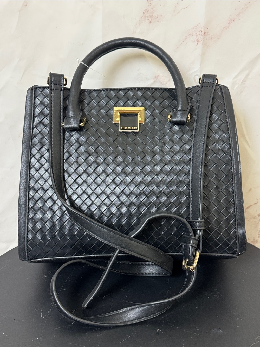 Steve Madden Black Woven Top-Handle Satchel